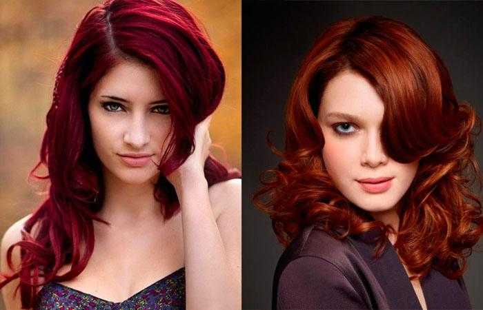 Красный цвет волос, рубиновый, бордовый и вишневый цвет кончиков волос, цвет красного дерева