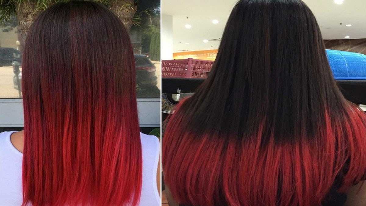 Красный балаяж на темные волосы прямые
